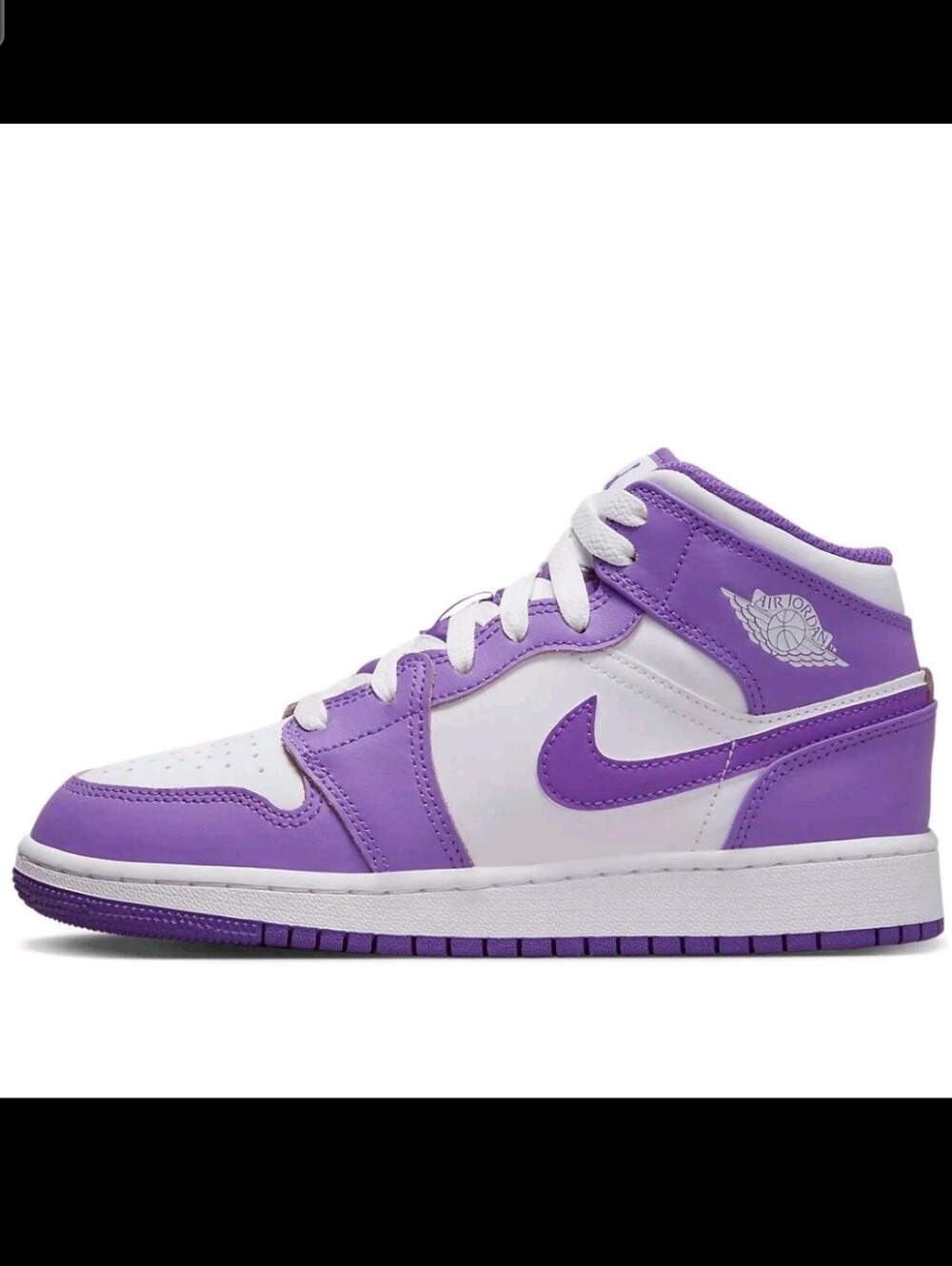 Nike Air Jordan 1 Mid White & Purple Low-Top Sneaker. Size 5Y